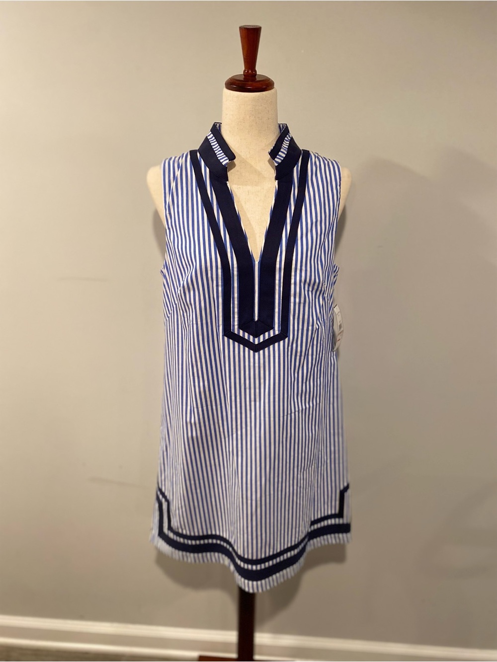 Petite Jessica Howard White and Navy Striped Sleeveless Tunic Dress